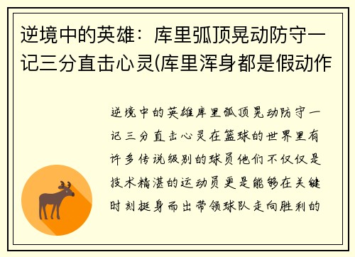 逆境中的英雄：库里弧顶晃动防守一记三分直击心灵(库里浑身都是假动作)