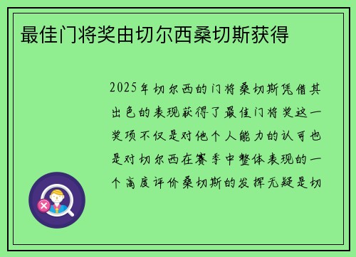 最佳门将奖由切尔西桑切斯获得
