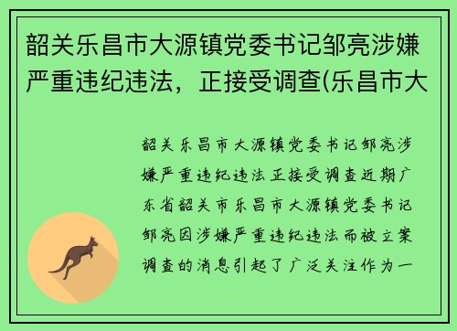韶关乐昌市大源镇党委书记邹亮涉嫌严重违纪违法，正接受调查(乐昌市大源镇整体搬迁)
